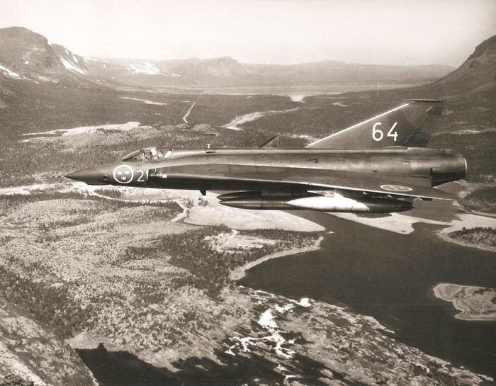Kjell Nordströms föredrag handlade bland annat om tiden med S 35E Draken på F 21 i Luleå. Foto: Via Kjell Nordström.