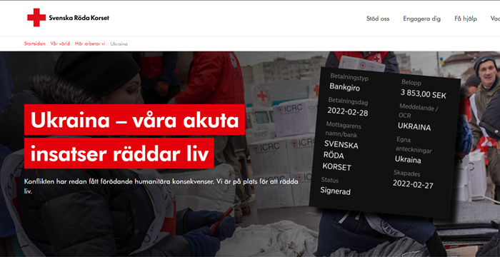 Gåva från SFF Stockholm till Svenska Röda korsets arbete i Ukraina.
