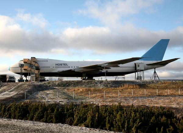 Jumbo Hostels Boeing 747 utan motorgondoler, fotograferad i vintern 08/09. Foto: Gunnar Åkerberg.