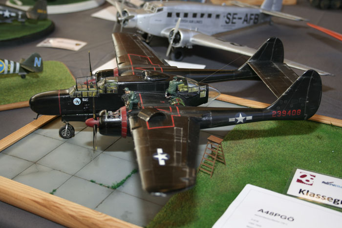 Många intressanta, detaljerade och välbyggda modeller fanns att studera, här Northrop P 61 Black Widow. Foto: Hans Groby.
